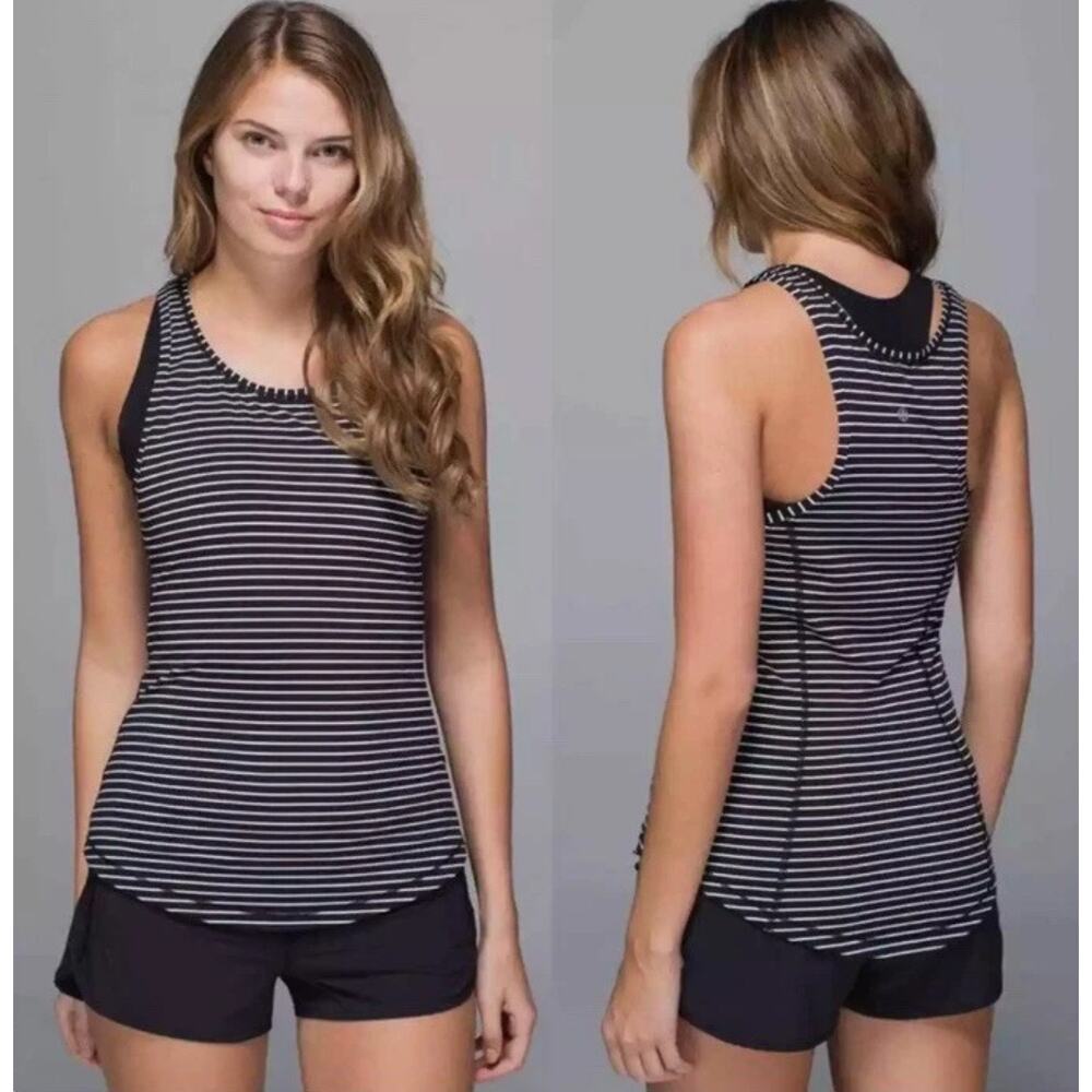 Lululemon | Think Fast Racerback | Black & White Parallel Strip | Women’s XXXS
